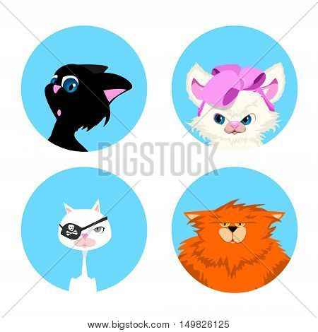 set of avatars cats. cute animals. vector illustration