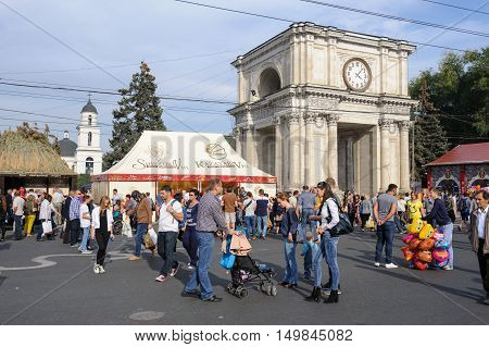 Chisinau, Republic of Moldova - October 1, 2016: Celebration of National Wine Day at the Great National Assembly Square of the Moldovan capital