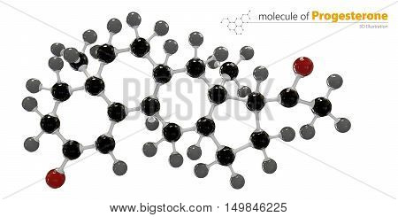 Illustration Of Progesterone Molecule Isolated White Background