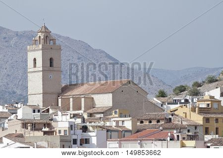 buildings and church of saint peter apostle in the township of polop de la marina in the province of alicante spain
