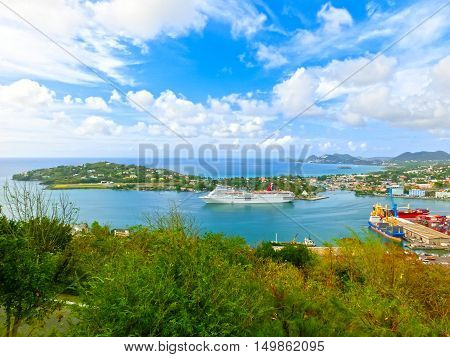 Saint Lucia, Saint Lucia - May 12, 2016: The Carnival Cruise Ship Fascination at dock. She is one of 8 sister ships and received a million dollar refurbishment in 2006