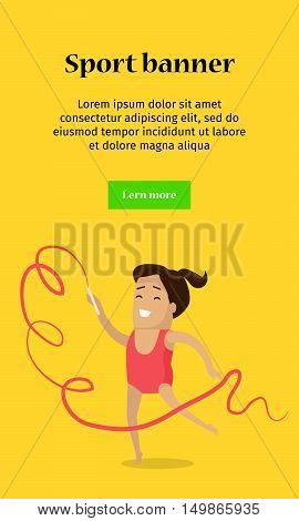 Sport banner. Artistic gymnastics sport template. Athletes perform short routines on different apparatus. Vector