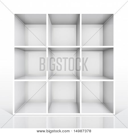 3D isolerede tom hvid reol