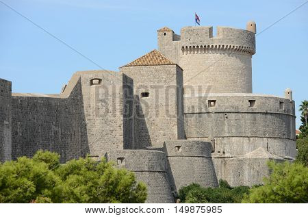Walls of Dubrovnik with Minceta Tower (Croatia).