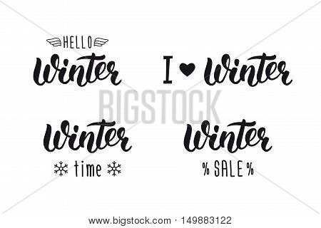 Winter handlettering set. Winter logos and emblems for invitation greeting card t-shirt prints and posters. Hand drawn winter inspiration phrase. Vector illustration