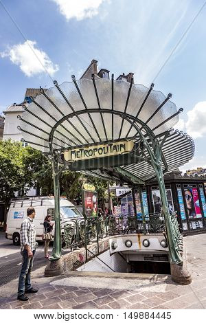 Old Art Nouveau Metro Station Chatelet In The Area Of Les Halles In Paris
