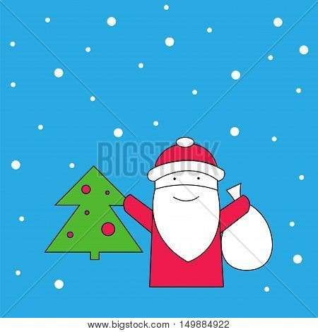 Santa Claus and snow vector illustration. Santa Claus and Christmas tree gift card.