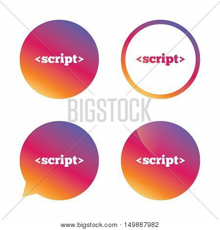 Script sign icon. Javascript code symbol. Gradient buttons with flat icon. Speech bubble sign. Vector