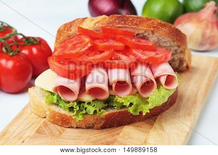 Baloney or Bologna sausage sandwich with tomato and lettuce