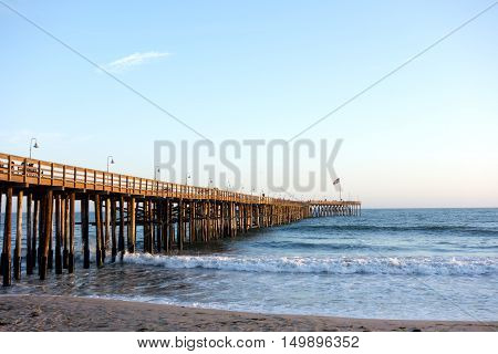 Historic wooden pier in city of San Buena Ventura Southern California