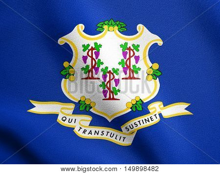 Connecticutian official flag symbol. American patriotic element. USA banner. United States of America background. Flag of the US state of Connecticut waving in the wind with detailed fabric texture, illustration
