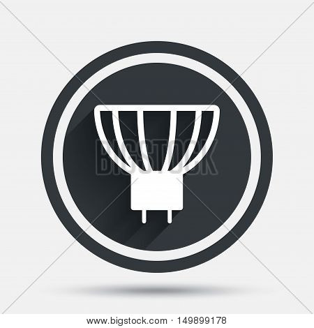 Light bulb icon. Lamp GU5.3 socket symbol. Led or halogen light sign. Circle flat button with shadow and border. Vector