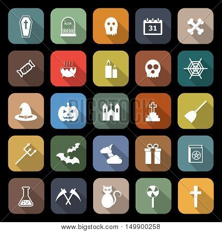 Halloween flat icons with long shadow, stock vector