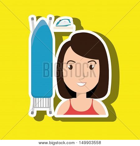 cartoon woman board ironing clothes vector illustration eps 10