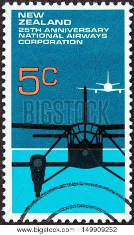 NEW ZEALAND - CIRCA 1972: A stamp printed in New Zealand issued for the 25th anniversary of National Airways Corporation shows De Havilland D.H.89 Dragon Rapide and Boeing 737, circa 1972.