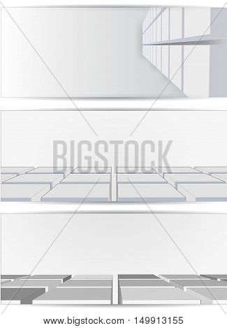 Set of banners with images forms a cube. Volume shading transparency.