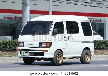 CHIANGMAI, THAILAND -FEBRUARY 29 2016: Private Daihatsu Hijet old Van Car. On road no.1001, 8 km from Chiangmai city.