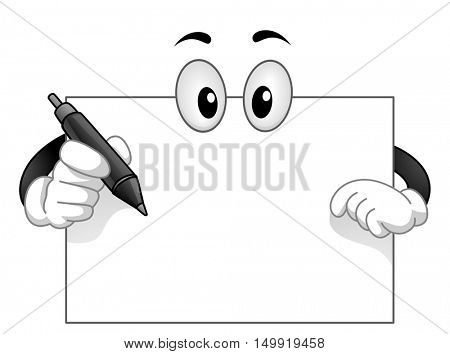 Mascot Illustration of a Blank White Board with Googly Eyes Holding a Pen