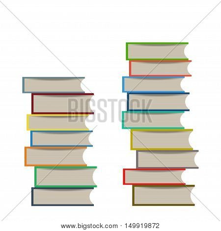 Stacks of books of different colors, sizes and shapes. Flat design style. Vector