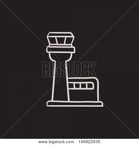 Flight control tower vector sketch icon isolated on background. Hand drawn Flight control tower icon. Flight control tower sketch icon for infographic, website or app.