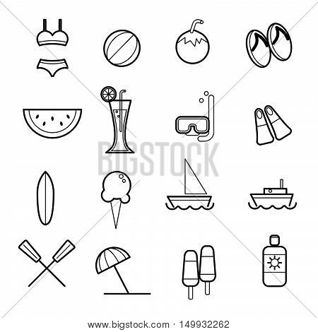 Travel and vacation in summer beach icon collection