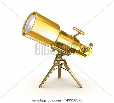 Golden telescope on support over wite,isolated on white