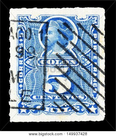 CHILE - CIRCA 1883 : Cancelled postage stamp printed by Chile, that shows Columbus.