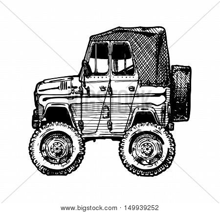 vector illustration of car in comics style.