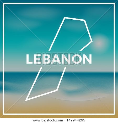 Lebanon Map Rough Outline Against The Backdrop Of Beach And Tropical Sea With Bright Sun.