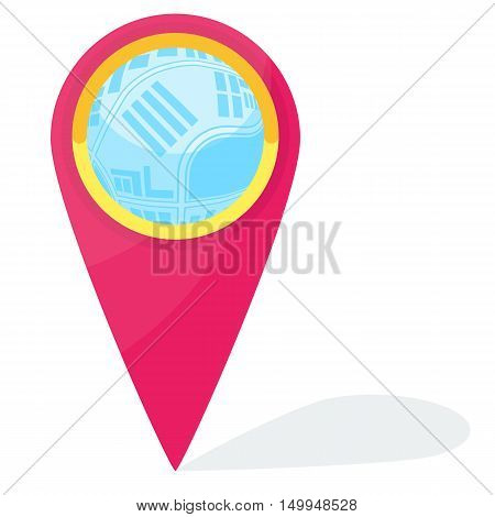 Red vector gps pointer. Check point symbol. Global Positioning System icon template. Navigation mark. Flat cartoon pointer illustration. Objects isolated on a white background.