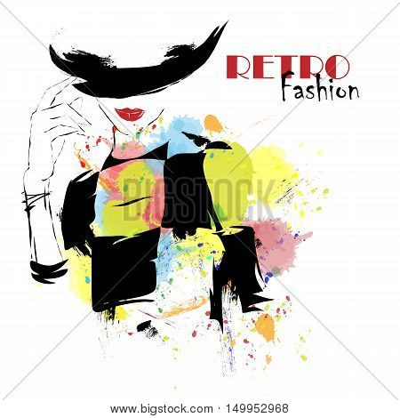 Fashion girl in sketch-style. Vector illustration. Paris fashion