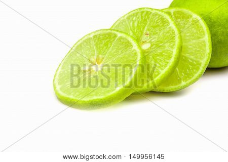 Sliced lime fruit isolated on white background