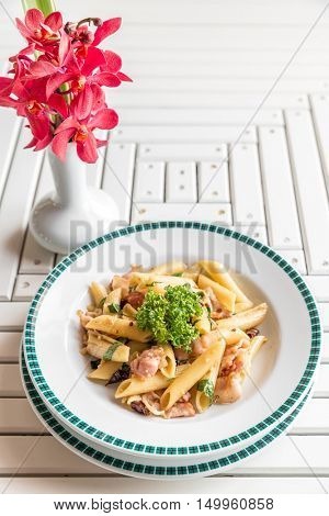 Bacon Aglio olio pasta with garlic and chilli