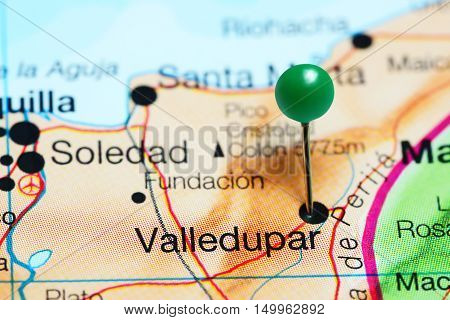 Valledupar pinned on a map of Colombia