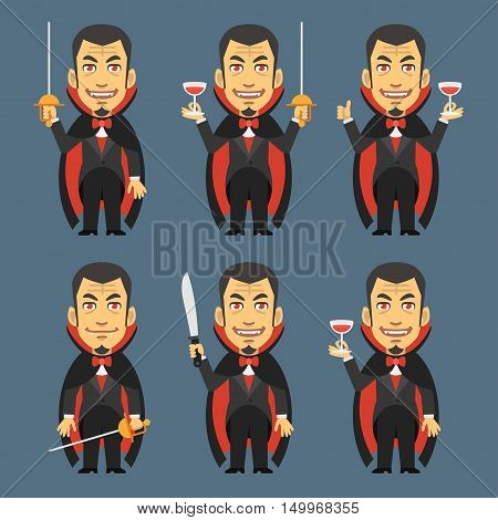 Vector Illustration, Vampire Holds Machete Sword Wine, Format EPS 8