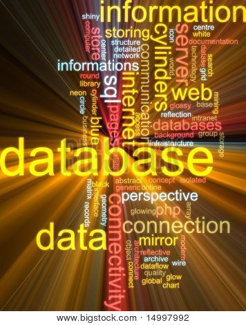 Word cloud käsite kuvitus tietokanta varastointi hehkuva valo vaikutukset
