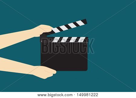 Man Hands Holding Cinema Clapper Board read to take a shot