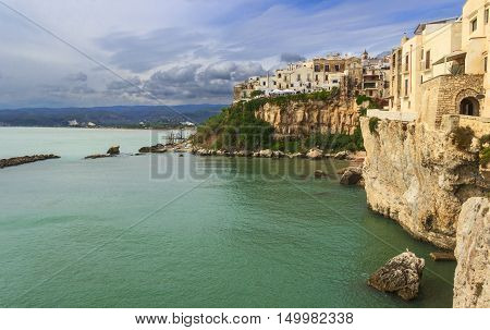 Gargano coast: bay of Vieste.-(Apulia) ITALY-Panoramic view of the old city.