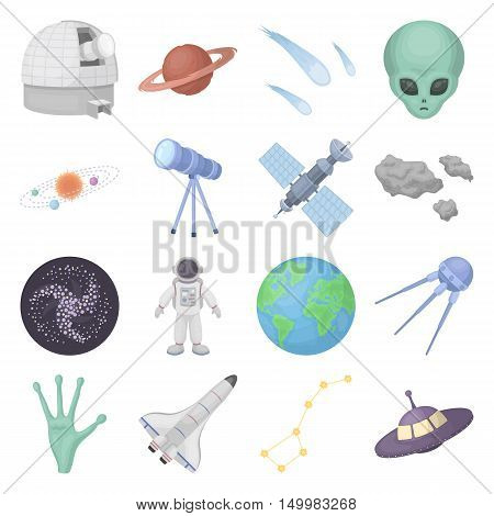 Space set icons in cartoon style. Big collection of space vector symbol.