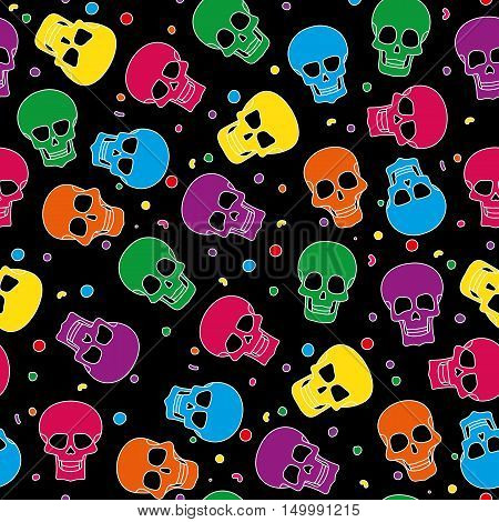Funny colored skull seamless pattern, dulce muerte, vector illustration