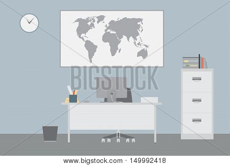 Modern Flat Office Desk and Furniture Vector
