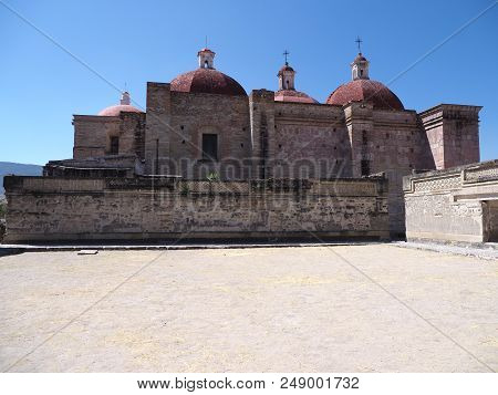 Courtyard Of San Pedro Church In Mitla City Important Archeological Site Of Zapotec Culture In Oaxac