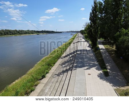 New Warsaw Vistula River Boulevards Stairs Avenue In Warsaw, Poland
