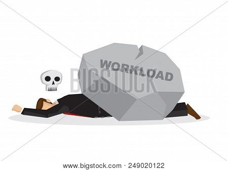 Dead Business Employee Under A Giant Rock Title Workload. Corporate Business Overwork, Disaster, Mis