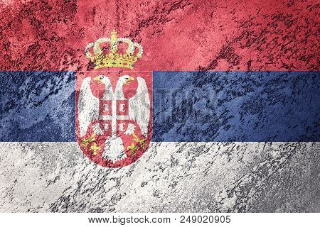 Grunge Serbian Flag. Serbia Flag With Grunge Texture.