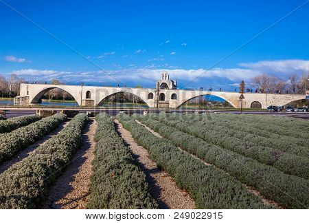 Avignon, France - March, 2018: Famous Avignon Bridge Also Called Pont Saint-benezet At Avignon Franc
