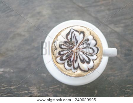 Close Up A Cup Of Coffee Latte On Soft Focus