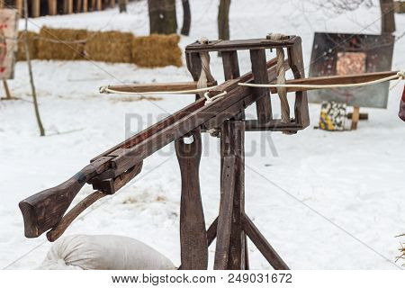 Crossbow. Arrows For Archery And Crossbow Shooting. National Sports Entertainment In The Open Air.
