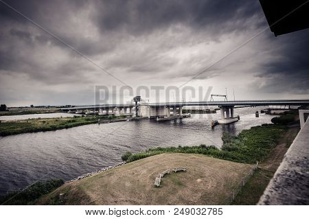 View From Tower Over The Delta Area Of The River Ijssel At The Height Of The Ramspol Bridge Between 