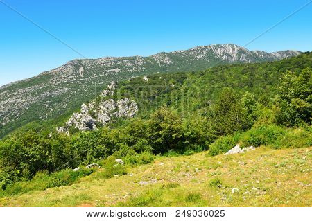View on Velebit mountains in National Park Paklenica, Croatia.